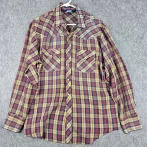 Vintage 70s Stage II Pearl Snap Western Shirt Mens Large Plaid Cowboy Rockabilly